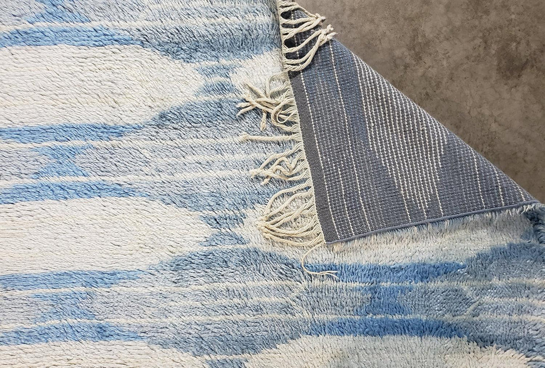 Modern Beni Ourain Moroccan Design Wool Carpet (Ivory & Blue